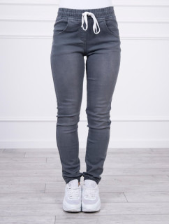Džínsové nohavice so šnúrkou v páse v grafitovej farbe