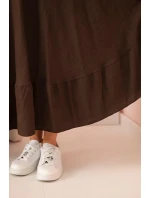 Dámske plus size šaty s krátkymi rukávmi a volánom z ľahkej viskózy v hnedej farbe Dámske plus size šaty s krátkymi rukávmi a volánom z ľahkej viskózy v hnedej farbe