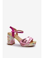 Sandały Damskie Na Słupku W Kwiaty D&A CR980 Różowe