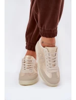 Niskie Buty Sportowe Damskie Z Eko Skóry Złoto-Beżowe Iladira