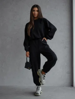 Čierna dámska bavlnená tepláková súprava s krátkou mikinou (82160)
