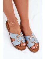 Klapki Damskie Na Płaskim Obcasie Z Ozdobą Vinceza 17381 Niebieskie