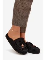Dámské pantofle Mule s třásněmi a korálky Černé Belissa
