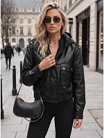 Dámska kožená bunda s kapucňou, čierna, FashionStreet TY5876 Dámska kožená bunda s kapucňou, čierna, FashionStreet TY5876