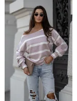 Dámska mikina latte s lodičkovým výstrihom (82139B)