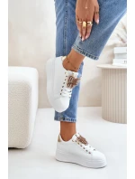 Sneakersy Damskie Na Platformie Z Motylem Biało-Złote Naritevia