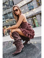 Zmačkané čižmy Kitten Heel Slip-on zo semišu, hnedé, Lowen