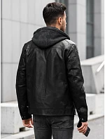 Pánska kožená zateplená bunda s kapucňou, čierna, FashionStreet TX5149 Pánska kožená zateplená bunda s kapucňou, čierna, FashionStreet TX5149