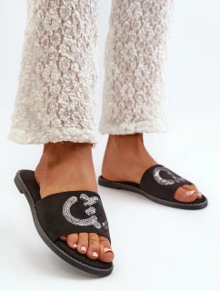 Damskie Płaskie Klapki Z Cekinami S.Barski KV27-052 Czarne