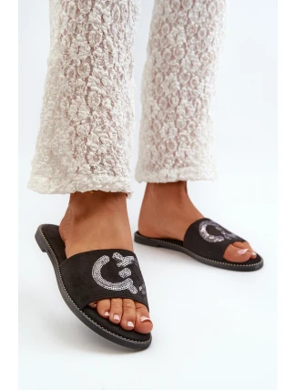 Damskie Płaskie Klapki Z Cekinami S.Barski KV27-052 Czarne