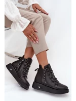 Skórzane Botki Damskie Na Platformie Ocieplane Artiker 55C0809 Czarne