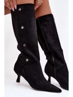 Dámské Kozačky Na Podpatku S Ozdobnými Detaily Černé Hovelle