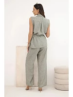 Dámska súprava s blúzkou na zaväzovanie a širokými nohavicami khaki farby Dámska súprava s blúzkou na zaväzovanie a širokými nohavicami khaki farby