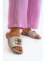 Klapki Damskie Z Ozdobami S.Barski KV27-031 Beżowe