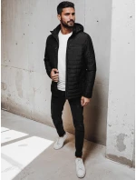 Pánska prešívaná bunda s kapucňou čierna FashionStreet TX5009 Pánska prešívaná bunda s kapucňou čierna FashionStreet TX5009
