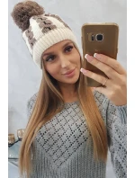 Dámska čiapka s brmbolcom Rozalia K323 mocca+ecru