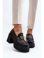 Zazoo 20170 Półbuty Skórzane Damskie Na Słupku Czarne