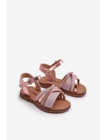 Błyszczące Dziecięce Sandałki Na Rzep Różowe Delphina