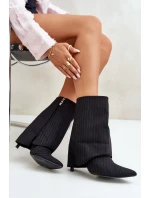 Botki Damskie W Paski Na Szpilce Z Wywiniętą Cholewką I Noskami W Szpic Czarne Naritua