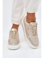 Skórzane Sneakersy Damskie Na Platformie Beżowe Velarria Skórzane Sneakersy Damskie Na Platformie Beżowe Velarria