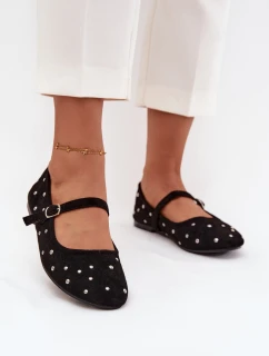 Zdobione Baleriny Damskie Z Paskiem Czarne Olivisse