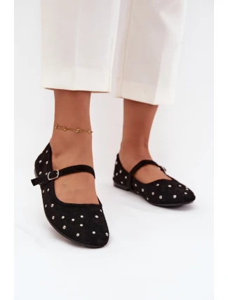 Zdobione Baleriny Damskie Z Paskiem Czarne Olivisse