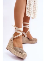 Wiązane Damskie Sandały Na Koturnie Beżowe Josephine