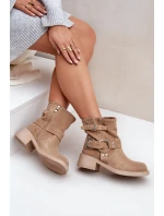 Dámske semišové topánky na nízkom podpätku s remienkami Zazoo 3644 Beige