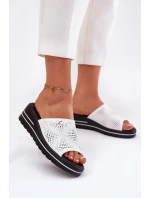 Skórzane Klapki Damskie Na Koturnie Vinceza 41477 Białe