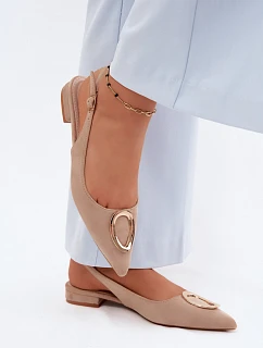 Dámske sandále na nízkom podpätku s ozdobou Beige Sparkle