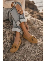 Dámske ploché mokasíny s lemovaním z imitácie semišu Camel Bluebell