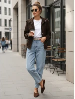 FashionStreet dámska semišová bomber bunda v čokoládovej farbe TY5571
