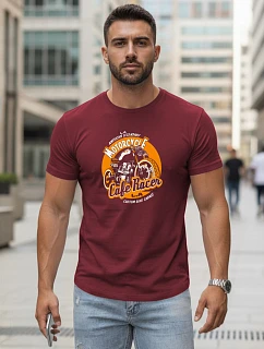 Pánske bavlnené tričko s motorkárskou potlačou bordová FashionStreet NX5095R