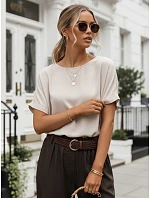 Dámska oversize blúzka z viskózy s krátkymi rukávmi, béžová, FashionStreet RY2927 Dámska oversize blúzka z viskózy s krátkymi rukávmi, béžová, FashionStreet RY2927