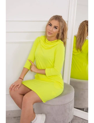 Šaty s kapucňou a vreckami žltej neónovej farby