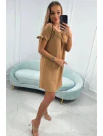 Šaty s viazanými rukávmi v ťavej farbe