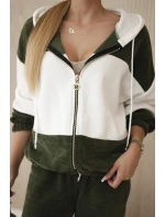 Súprava rebrovaná velúrová mikina + nohavice khaki Súprava rebrovaná velúrová mikina + nohavice khaki