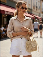 Dámska oversize košeľa z mušelínovej bavlny, béžová, FashionStreet DY0487 Dámska oversize košeľa z mušelínovej bavlny, béžová, FashionStreet DY0487