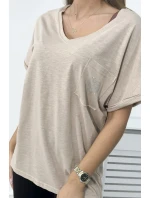 Bavlnená blúzka s vreckami béžová