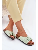 Klapki Damskie Na Korkowej Podeszwie Kokardką Miętowe Seressa