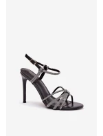 Dámské sandály na podpatku s pásky a cínky Černé Tanelle