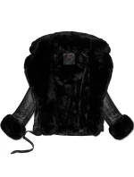 Dámska bunda s kožušinovým golierom (61M8507-392A) čierna - Goodlooking