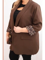 Dámska bunda nadrozmernej veľkosti s leopardou podšívkou Brown Dámska bunda nadrozmernej veľkosti s leopardou podšívkou Brown