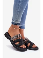 Skórzane Klapki Damskie Z Rzepem Panterka Vinceza 66769 Czarne