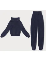 Tmavo modrý dámsky teplákový komplet typu "wafel" (AMG-339A)