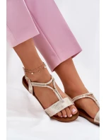 Damskie Płaskie Sandały Z Paskami S.Barski KV51-120 Złote