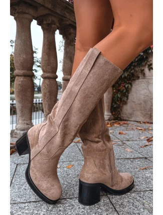 Kozaki Damskie Ocieplane Na Masywnym Słupku Beżowe Sanelle