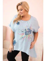 Dámske Plus veľkosť blúzka so záplatami Light Denim