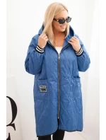 Dámska prešívaná bunda Plus Size s kapucňou a športovými manžetami Light Denim