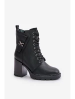 Ocieplane Botki Na Słupku Ze Złotym Detalem Czarne Ivarisse